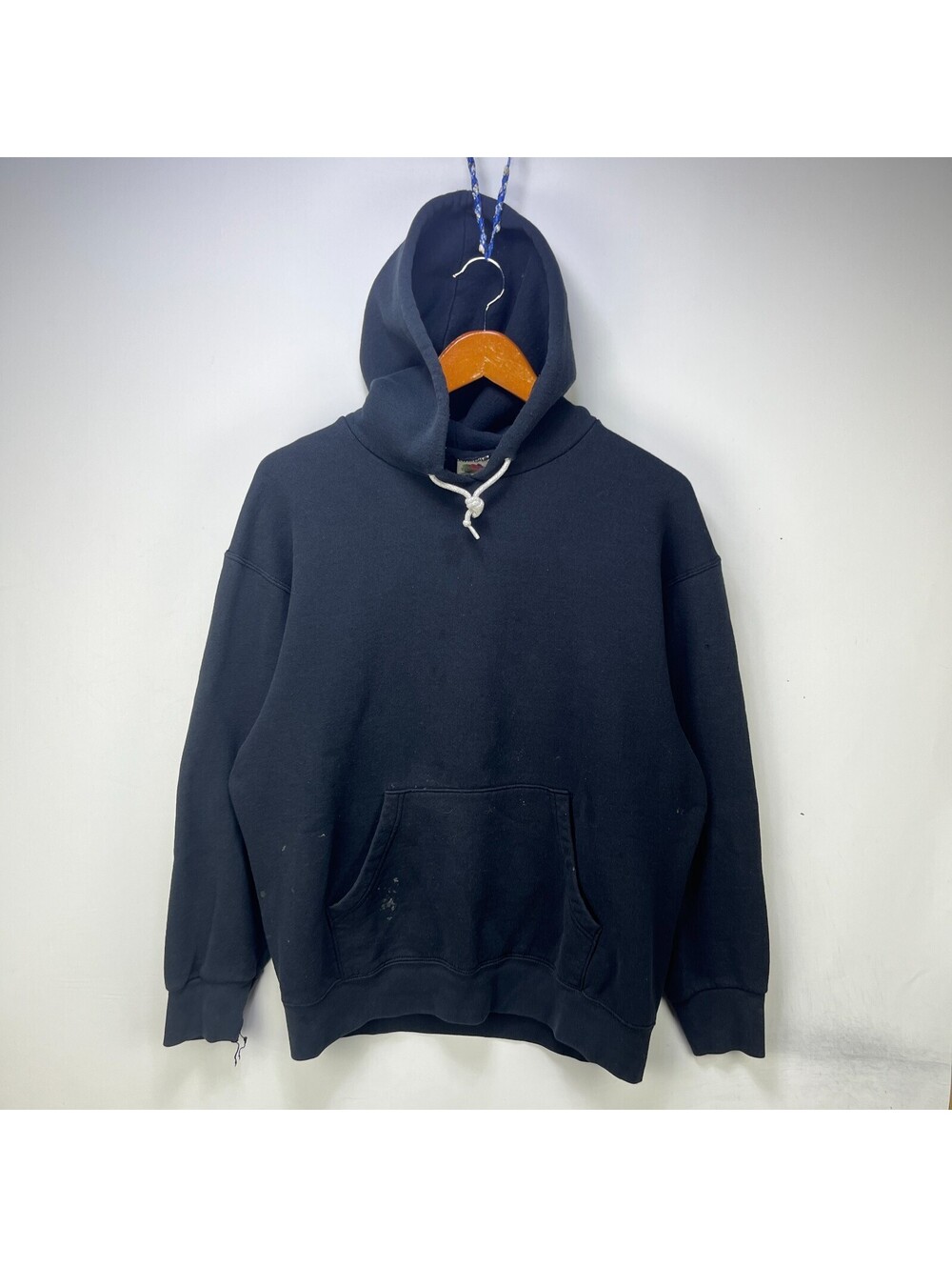 Vintage 90s Sun Faded Black Blank Hoodie Fruit Loom Large
